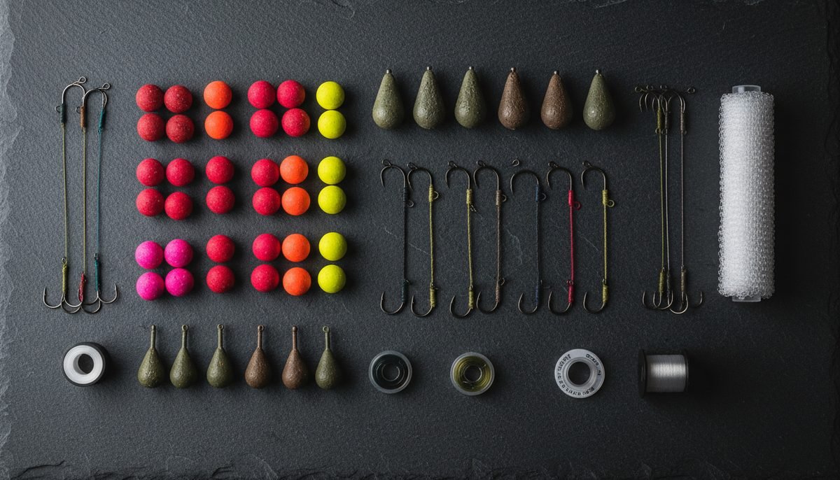 Carp terminal tackle — boilies, hooks, rigs and leads